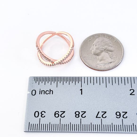 Vintage Sterling Silver 925 Rose Gold Tone Cubic Zirconia X-Band Ring Size 5.25 - Picture 9 of 10